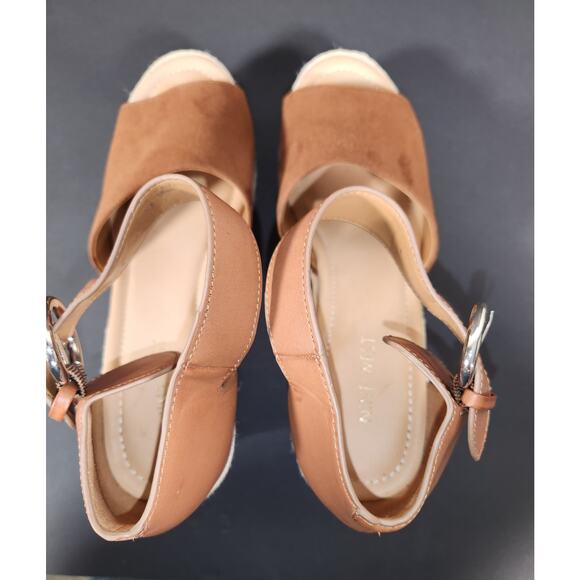 NINEWEST Adell Espadrille Wedge Sandal Women 9.5 Brown Faux Leather Boho Neutral - Picture 8 of 12